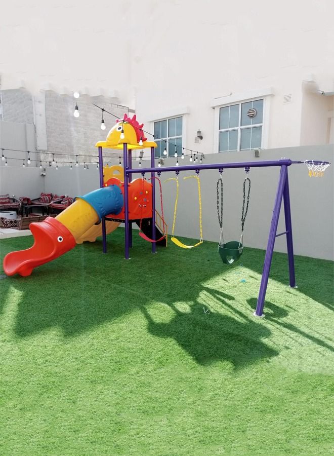 JSAITOYS Outdoor Combination Children Climbing Swing Slide Playground Equipment With Basketball Hoop  - Image 3