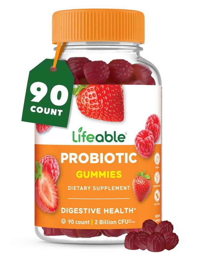 Lifeable Probiotics - 2 Billion CFU - Great Tasting Natural Flavor Gummy Supplement - Gluten Free Vegetarian Probiotic Chewable - for Gut Health and Immune Support - for Adults, Man Women - 90 Gummies - Image 1