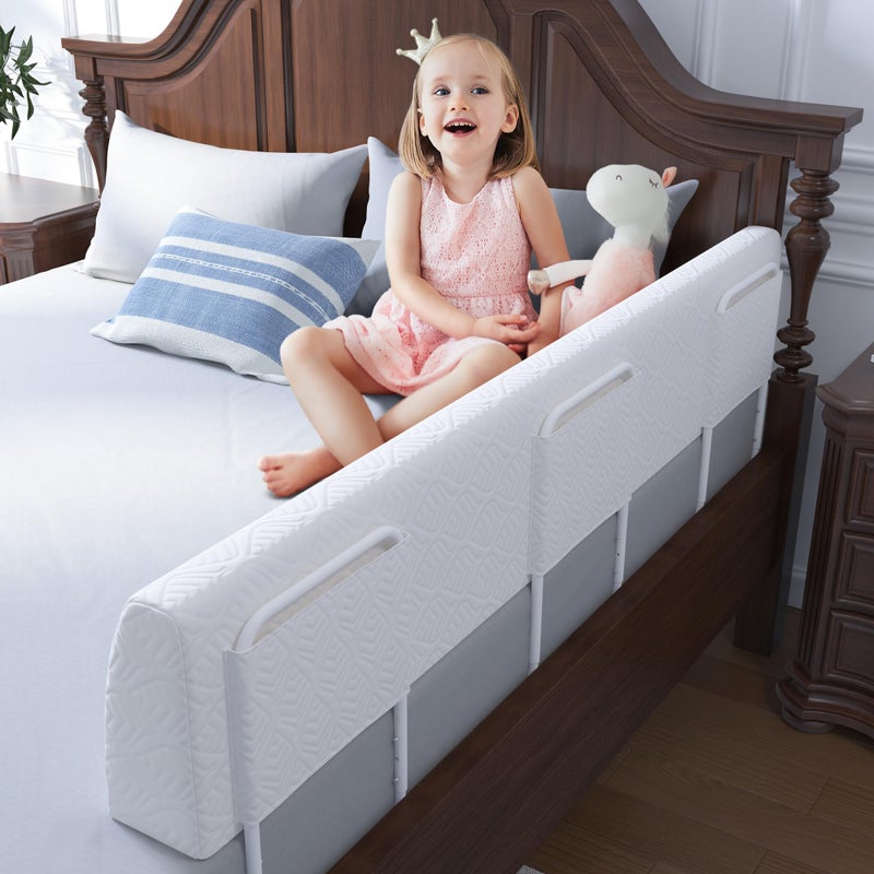 FigTime Bed Bumper for Toddlers, Foam Bed Rail for Toddlers, Toddler Bed Rail Bumper, Soft Safety Bed Guard Rail for Kids, Bed Side Rail for Twin, Full, Queen & King Beds (White, 59", 3-Bracket) - Image 1