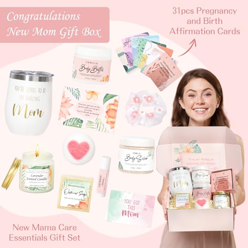 Suhctuptx New Mom Gifts for Women Pregnancy Gifts for Expecting Mom new Mom Care Package After Baby Mothers Day Mom to Be Gift Mama Must Haves with Affirmation Cards Candle for Self Care After Birth Pink - Image 3