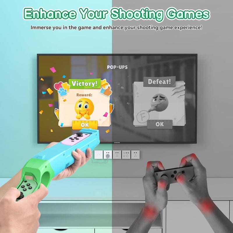 FASTSNAIL Shooting Gun Compatible with Nintendo Switch/Switch OLED, Replacement for Joy-Con Gun Controller Game Gun Hand Grips for Nintendo Switch Joycons/Switch OLED (Blue+Green) - Image 5