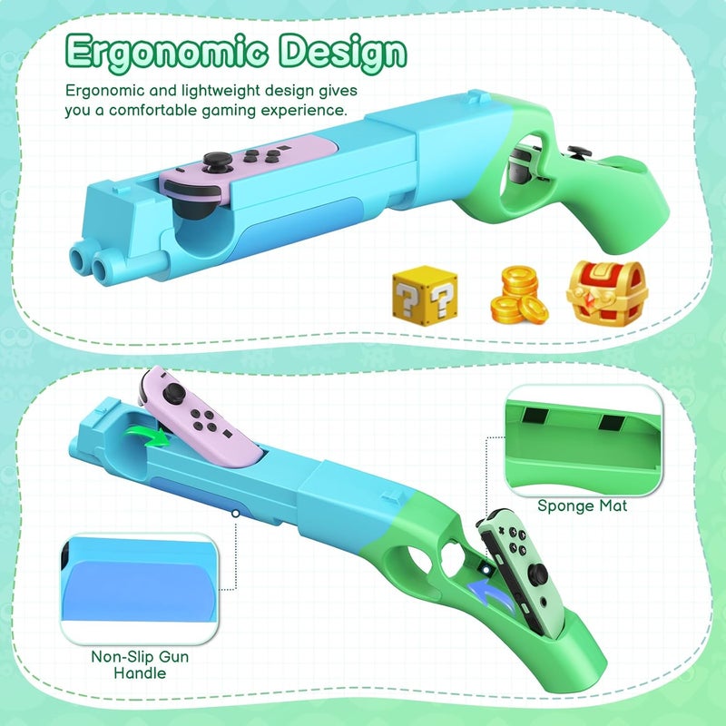 FASTSNAIL Shooting Gun Compatible with Nintendo Switch/Switch OLED, Replacement for Joy-Con Gun Controller Game Gun Hand Grips for Nintendo Switch Joycons/Switch OLED (Blue+Green) - Image 2