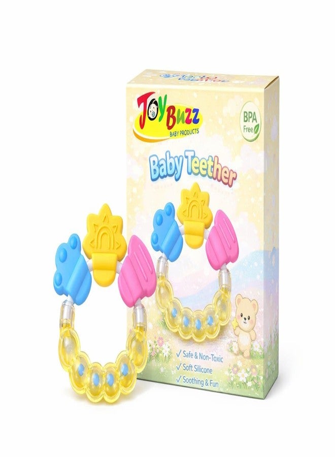 Joy Buzz Silicone Rattler Baby Teether for 3+ Months | BPA Free Soft Teething Toy | Safe Teether for Infants | Round Shape | (Yellow) - Image 1