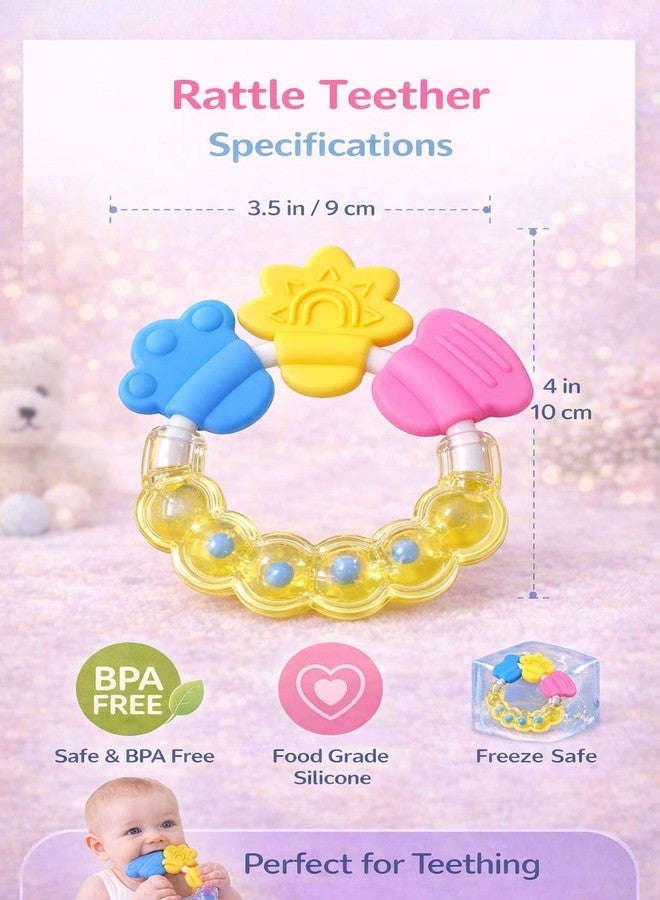 Joy Buzz Silicone Rattler Baby Teether for 3+ Months | BPA Free Soft Teething Toy | Safe Teether for Infants | Round Shape | (Yellow) - Image 2