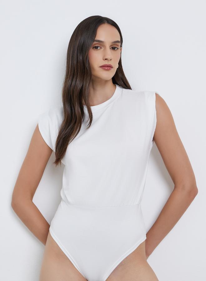 Styli Solid Round Neck Sleeveless Plain Bodysuit - Image 1