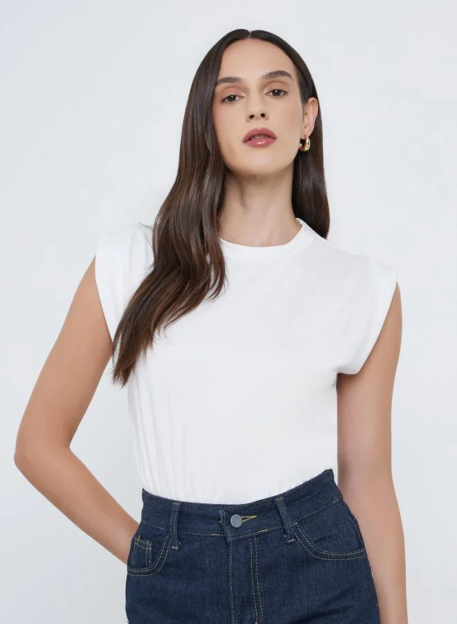 ستايلي بودي سوت سادة بياقة مستديرة بدون أكمام