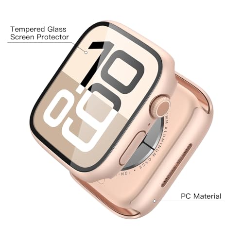 Misxi 2 Pack Tempered Glass Case Compatible for Apple Watch Series 11 (2025) Series 10 42mm, Hard PC Screen Protector Overall Protection Scratch-Resistant Cover for iWatch, 1 Rose Gold + 1 Transparent - Image 4