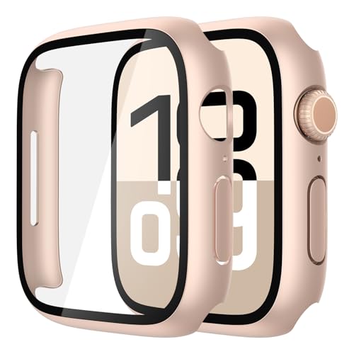 Misxi 2 Pack Tempered Glass Case Compatible for Apple Watch Series 11 (2025) Series 10 42mm, Hard PC Screen Protector Overall Protection Scratch-Resistant Cover for iWatch, 1 Rose Gold + 1 Transparent - Image 1