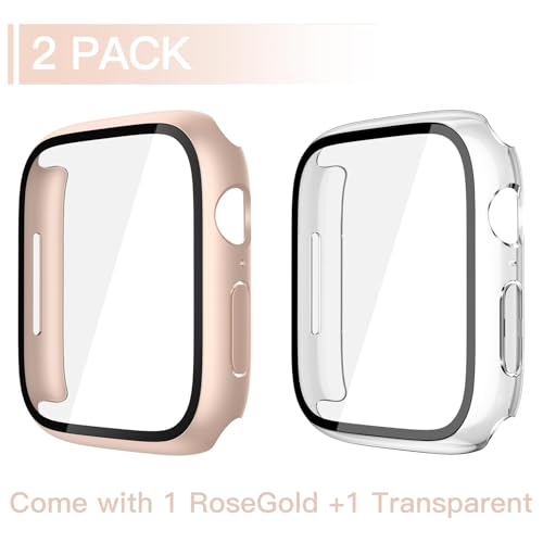 Misxi 2 Pack Tempered Glass Case Compatible for Apple Watch Series 11 (2025) Series 10 42mm, Hard PC Screen Protector Overall Protection Scratch-Resistant Cover for iWatch, 1 Rose Gold + 1 Transparent - Image 2
