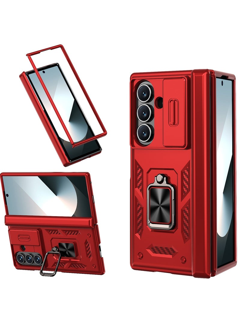 عام Heavy Duty Protective Case for Samsung Galaxy Z Fold 7 (2025) with Slidable Camera Lens Cover, Hinge Protection, 360° Ring Magnetic Kickstand, Shockproof, Plastic Rubber