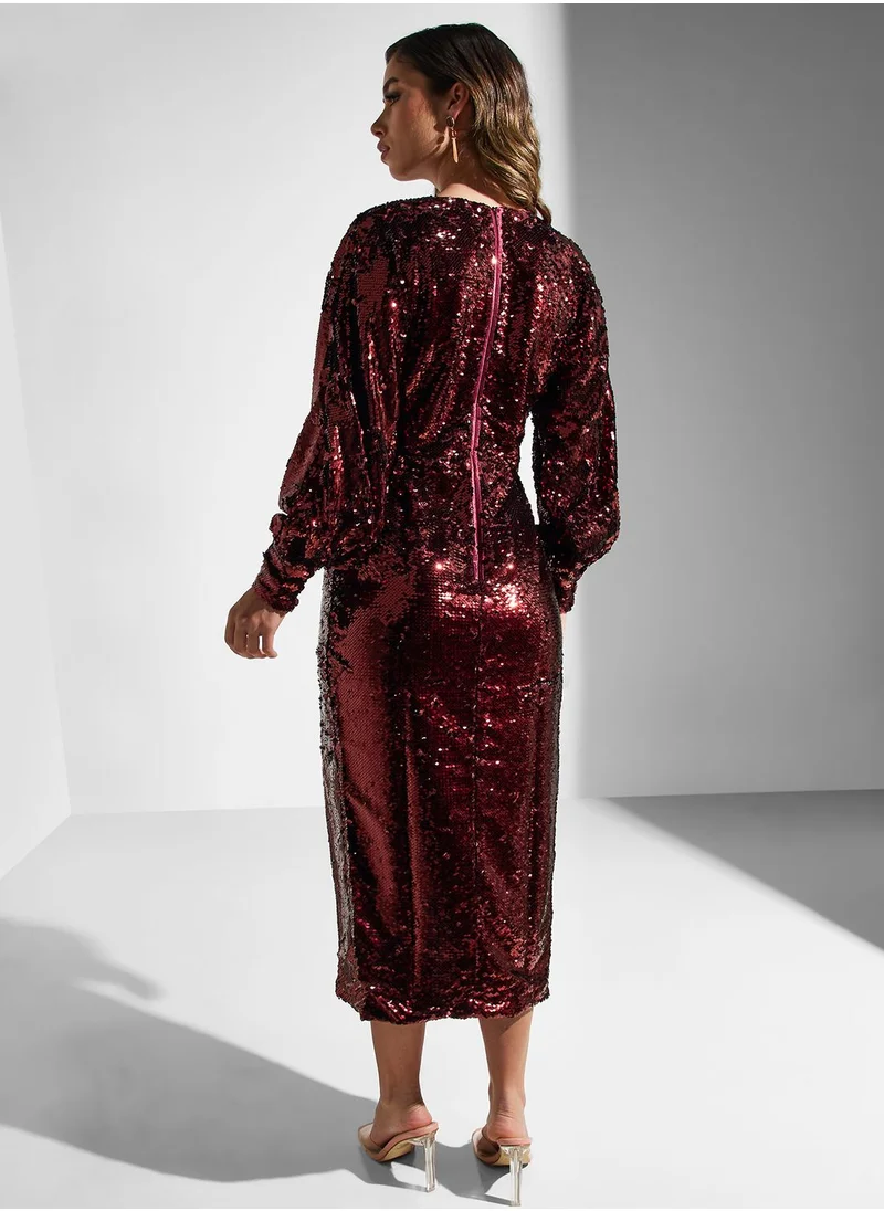 Ted Baker Plunge Neck Sequin Detail Dress