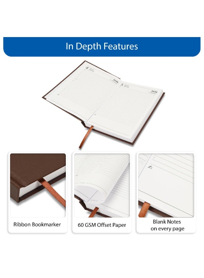 FIS 2026 Diary, A5 Size Diary(148x210mm), Hard Cover Vinyl Materials, English, 60gsm White Paper, Chocolate Color-FSDI21E26CH - Image 5