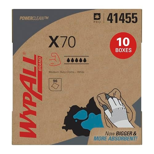 WypAll PowerClean X70 Cloths Medium Duty Wipes 41455 PopUp Box Long Lasting Towels White 10 Packs of 96 Sheets 960 Sheet Total - Image 1