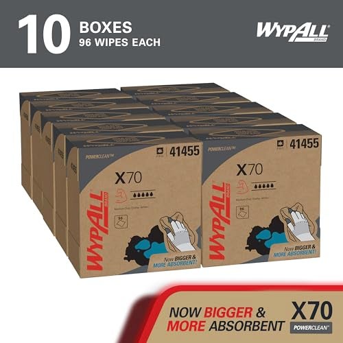 WypAll PowerClean X70 Cloths Medium Duty Wipes 41455 PopUp Box Long Lasting Towels White 10 Packs of 96 Sheets 960 Sheet Total - Image 3