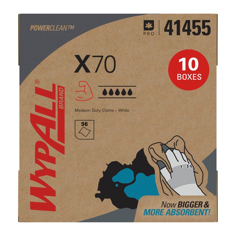WypAll PowerClean X70 Cloths Medium Duty Wipes 41455 PopUp Box Long Lasting Towels White 10 Packs of 96 Sheets 960 Sheet Total - Image 2