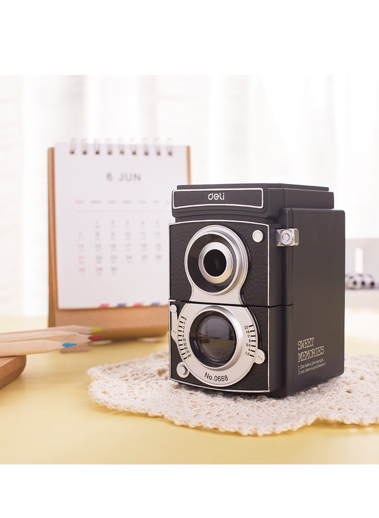 Deli Deli 0668 Retro Camera-Style Manual Pencil Sharpener, Adjustable Nib (6.5-12mm), Alloy Steel Cutter, Large Visual Shavings Box & Anti-Slip Base  - Image 5
