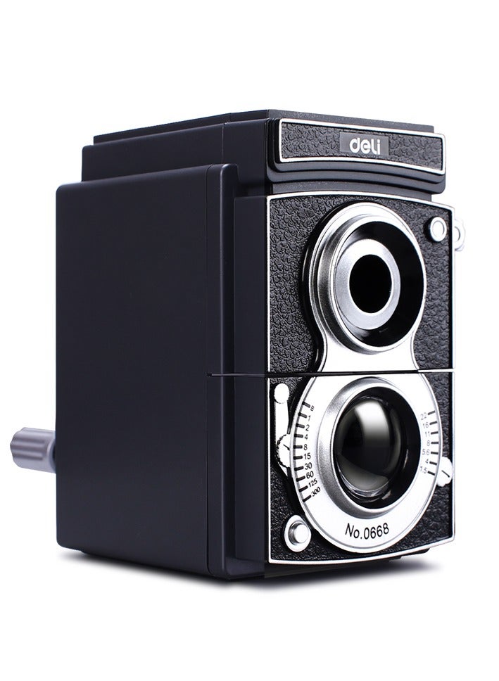 Deli Deli 0668 Retro Camera-Style Manual Pencil Sharpener, Adjustable Nib (6.5-12mm), Alloy Steel Cutter, Large Visual Shavings Box & Anti-Slip Base  - Image 2