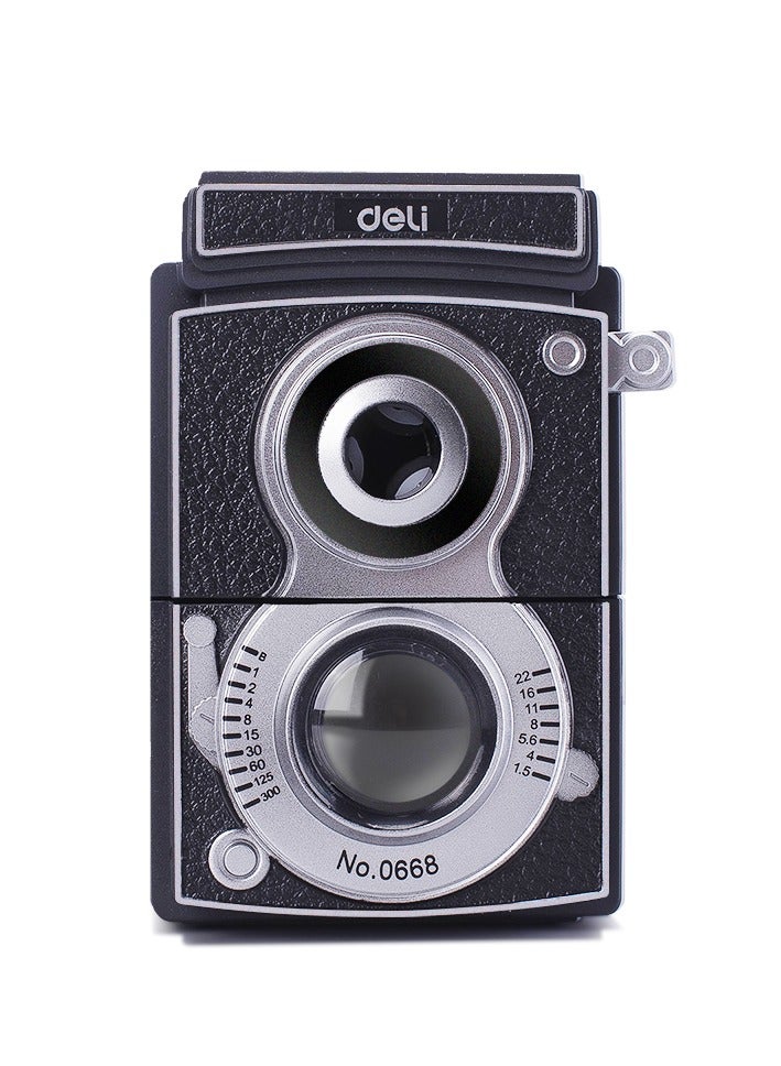Deli Deli 0668 Retro Camera-Style Manual Pencil Sharpener, Adjustable Nib (6.5-12mm), Alloy Steel Cutter, Large Visual Shavings Box & Anti-Slip Base  - Image 3