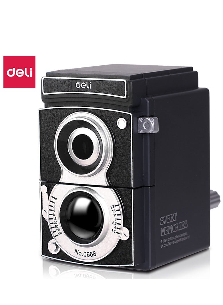 Deli Deli 0668 Retro Camera-Style Manual Pencil Sharpener, Adjustable Nib (6.5-12mm), Alloy Steel Cutter, Large Visual Shavings Box & Anti-Slip Base  - Image 1