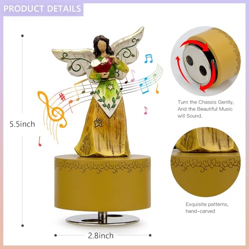 YT3 Studio Music Box, Guardian Angel Musical Box Figurine Holding Heart, Sculpted Hand-Painted Music Boxes Figures Wind Up Angel Musical Boxes for Women Girls in Christmas Birthday Anniversary - Image 3