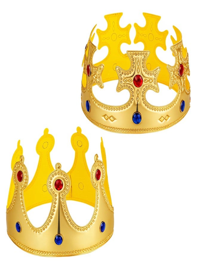IANFAN King Crown for Men, 2 Pcs Golden Plastic King Crown Party Costume Crowns For Birthday, Royal Prince Regal Accessory, Adjustable 22.44 Inch (57 cm) - Image 1
