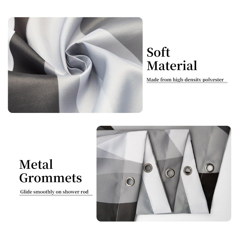 Ruelvth Grey Shower Curtain, Modern Abstract Black and Grey Striped Shower Curtain Set for Bathroom Waterproof White Gray Shower Curtain with Hooks, 72x72 Inch - Image 4