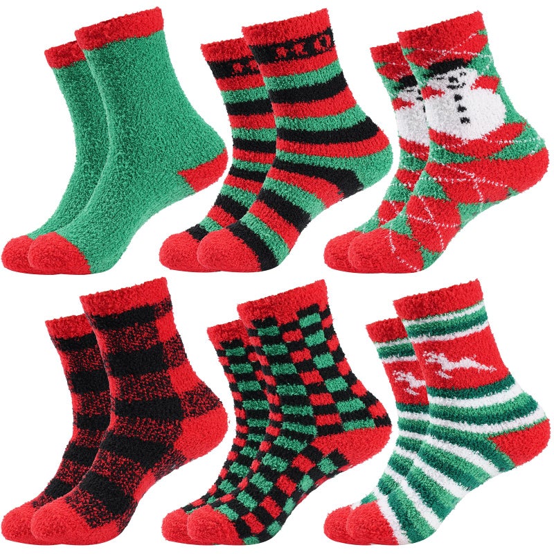 Gilbins Mens Christmas Holiday Fuzzy Socks with Grips Non Slip Skid Slipper Fluffy Hospital Winter Crew Sleep Socks