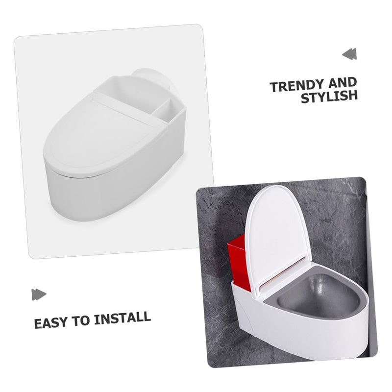 Wall Mounted Toilet Shaped Ashtray With Lid 4Pcs Set Metal Insert Windproof Bathroom Decor - Image 4