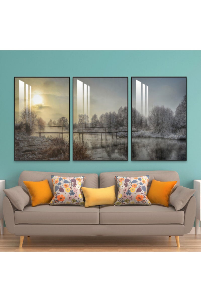 ماركتنا ثلاث لوحات جدارية خشبية بإطار وطبقة أكريليك شفافة - Image 1