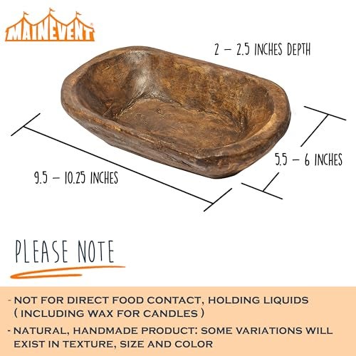 MAINEVENT Decorative Bowl Home Decor Approx 10 Inch, Hand Crafted Spanish Oak Wooden Dough Bowl Decor, Table Centerpiece Made in USA - Image 3
