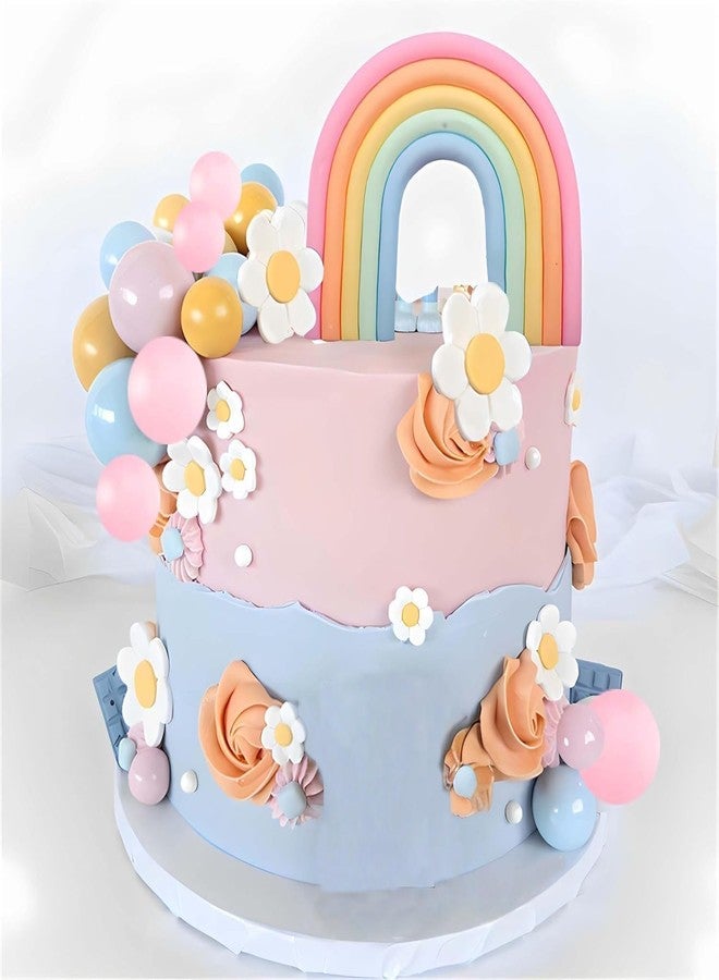 Qoadwem Boho Cake Topper, Qoadwem 26pcs Rainbow Cake Topper For Hippie Themed Daisy Flowrs Blue Dog Cake Toppers Pastel Ball Cake Decorations for Groovy Hippie Wedding Party Supplies - Image 1