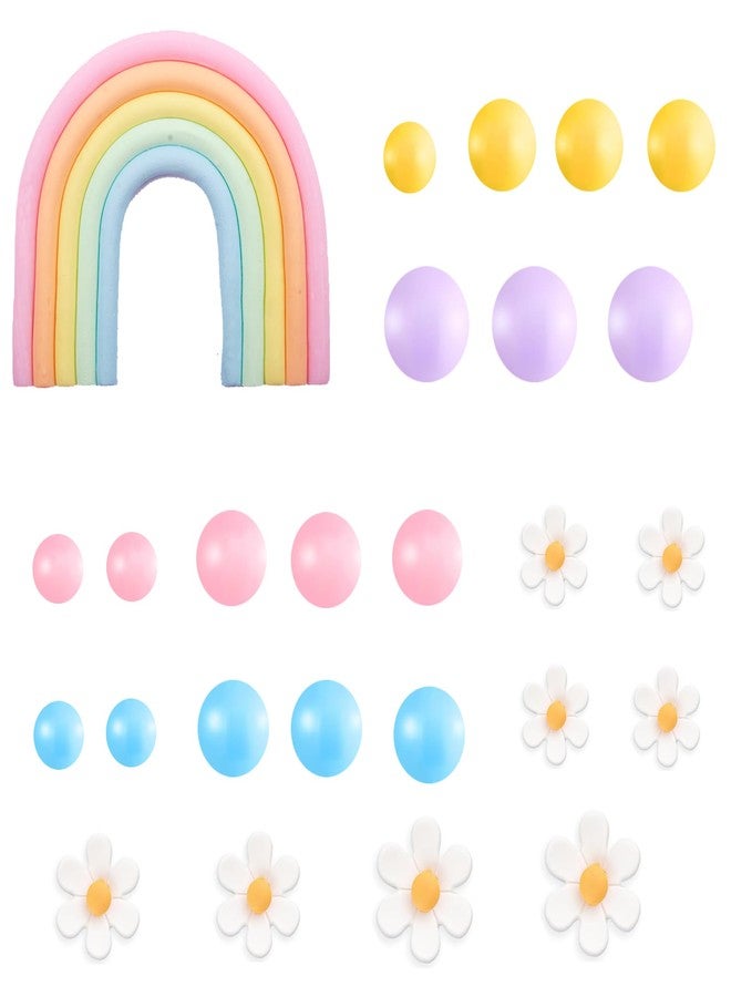 Qoadwem Boho Cake Topper, Qoadwem 26pcs Rainbow Cake Topper For Hippie Themed Daisy Flowrs Blue Dog Cake Toppers Pastel Ball Cake Decorations for Groovy Hippie Wedding Party Supplies - Image 2