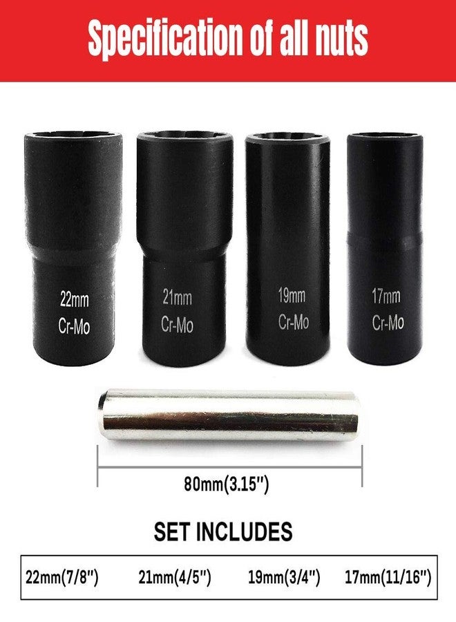 NORTOOLS 5 PCS 1/2” Twist Socket Set, 6-Point Sockets Nut and Bolt Extractor Tool Kit,Bolt & Stripped Lug Nut Remover Socket Tool for Damaged(17 mm, 19 mm, 21 mm, 22 mm) - Image 2