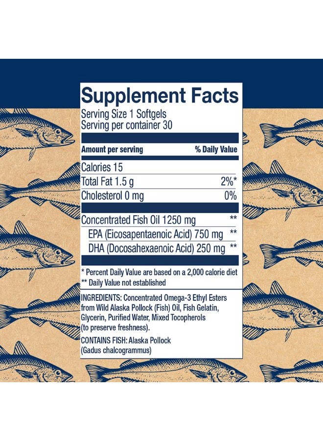 Wiley's Finest Wild Alaskan Fish Oil Peak EPA - Triple Strength Peak EPA and DHA - 1000mg Omega-3s, SQF-Certified - 30 Softgels (30 Servings) - Image 2