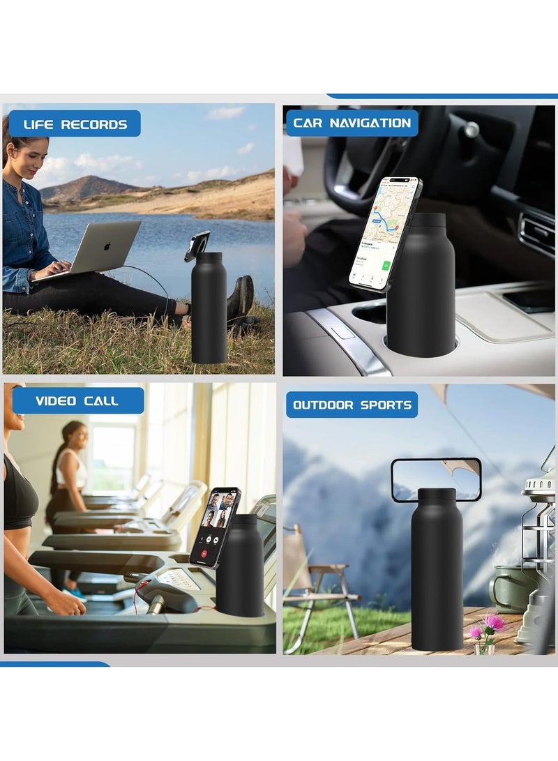 LIXES 24oz Water Bottle with Magnetic Phone Holder, Stainless Steel Water Bottles Compatible with MagSafe Phone Mount and Tripod for iPhone, Double Walled Insulated tumbler for Gym, Sport (Black) - Image 3