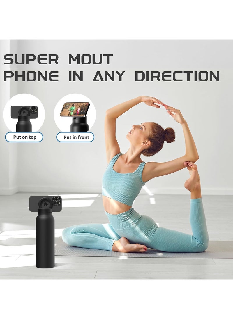 LIXES 24oz Water Bottle with Magnetic Phone Holder, Stainless Steel Water Bottles Compatible with MagSafe Phone Mount and Tripod for iPhone, Double Walled Insulated tumbler for Gym, Sport (Black) - Image 4
