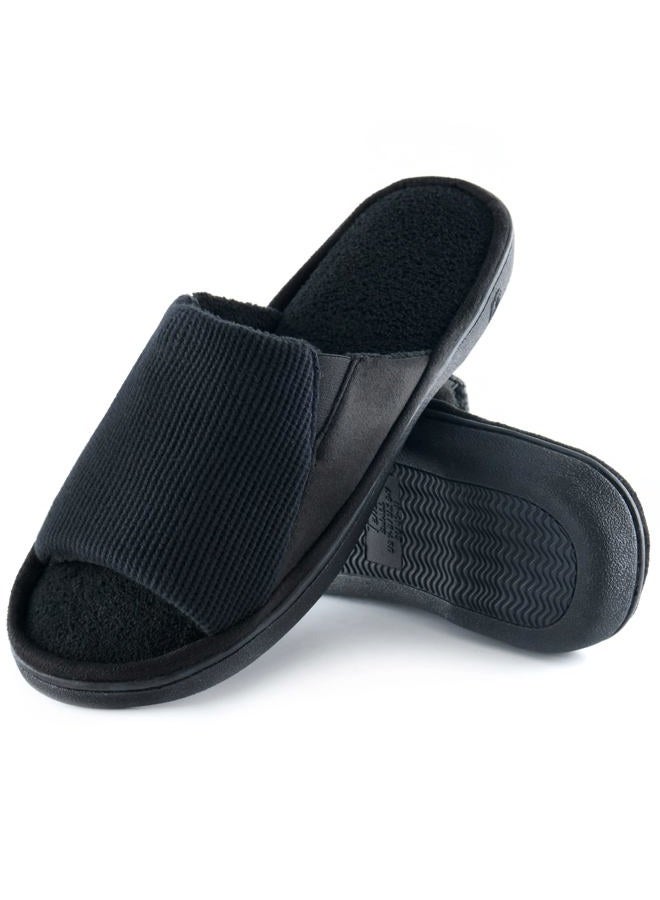 Honalika Cozy Men's Open Toe House Slippers Memory Foam,Comfy Slip On Indoor Slippers for Men Breathable Non-Slip Soft Bedroom Home Slippers Lightweight Black 9-10, 42/43 EU - Image 1