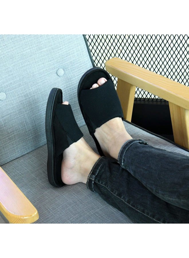 Honalika Cozy Men's Open Toe House Slippers Memory Foam,Comfy Slip On Indoor Slippers for Men Breathable Non-Slip Soft Bedroom Home Slippers Lightweight Black 9-10, 42/43 EU - Image 2