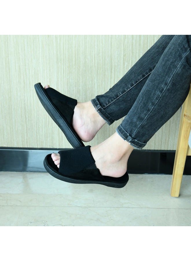 Honalika Cozy Men's Open Toe House Slippers Memory Foam,Comfy Slip On Indoor Slippers for Men Breathable Non-Slip Soft Bedroom Home Slippers Lightweight Black 9-10, 42/43 EU - Image 3