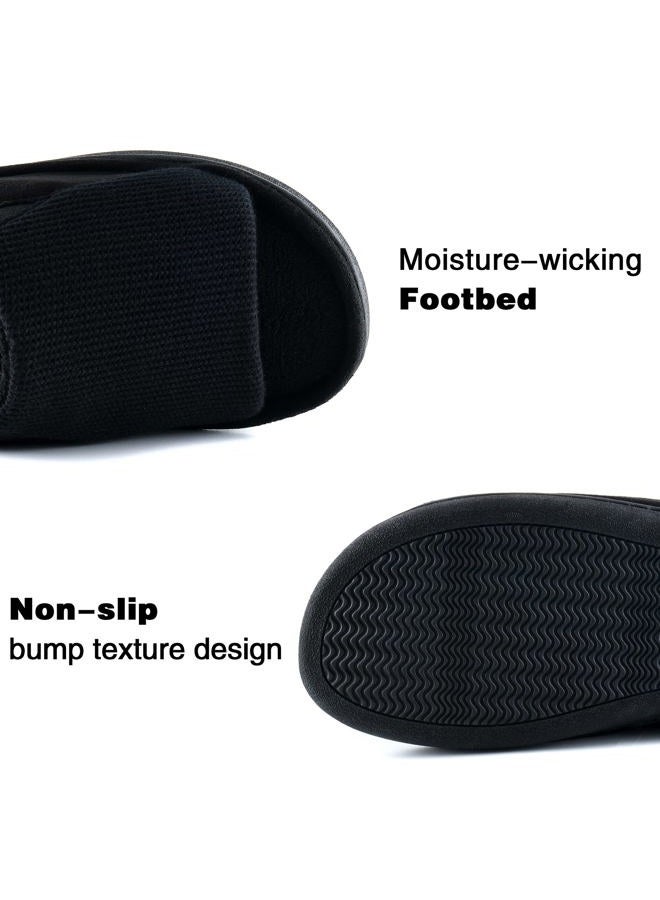 Honalika Cozy Men's Open Toe House Slippers Memory Foam,Comfy Slip On Indoor Slippers for Men Breathable Non-Slip Soft Bedroom Home Slippers Lightweight Black 9-10, 42/43 EU - Image 4
