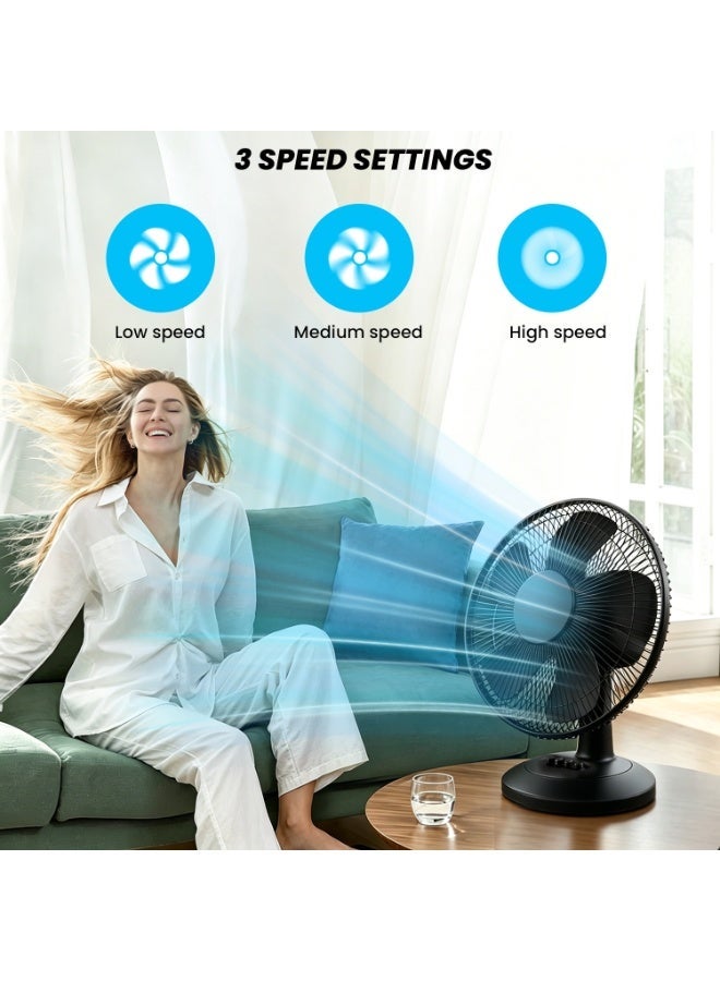 VUCATIN Oscillating Table Fan with Adjustable Tilt Convenient Push Button Controls Quiet 16 inch 3 Speed Desk Fan Airflow 15.75 ft/sec Ideal for Home Bedroom Dorm & Office (Black) - Image 3