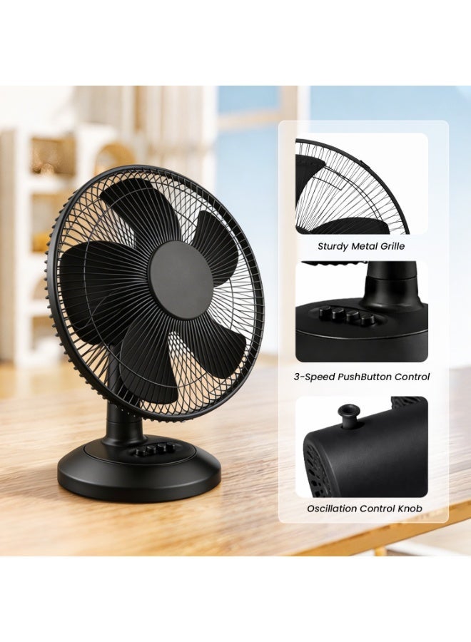 VUCATIN Oscillating Table Fan with Adjustable Tilt Convenient Push Button Controls Quiet 16 inch 3 Speed Desk Fan Airflow 15.75 ft/sec Ideal for Home Bedroom Dorm & Office (Black) - Image 2
