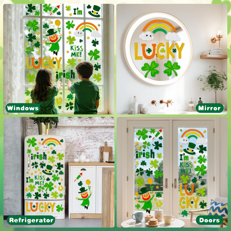 HOHUCRAB 6pcs St Patricks Day Window Clings Gel,Shamrock Top Hat Leprechaun Coins St Patricks Day Decor, St Patricks Day Decorations for Office Classroom, Holiday Window Clings for Party Supplies Gifts - Image 5