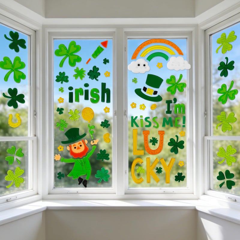 HOHUCRAB 6pcs St Patricks Day Window Clings Gel,Shamrock Top Hat Leprechaun Coins St Patricks Day Decor, St Patricks Day Decorations for Office Classroom, Holiday Window Clings for Party Supplies Gifts - Image 4