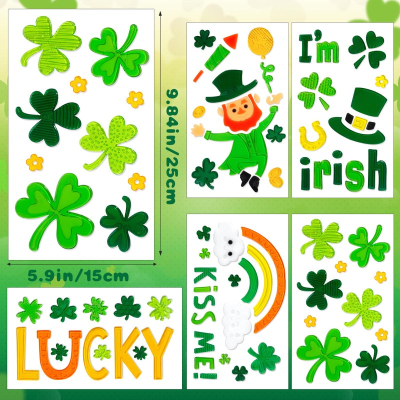 HOHUCRAB 6pcs St Patricks Day Window Clings Gel,Shamrock Top Hat Leprechaun Coins St Patricks Day Decor, St Patricks Day Decorations for Office Classroom, Holiday Window Clings for Party Supplies Gifts - Image 2