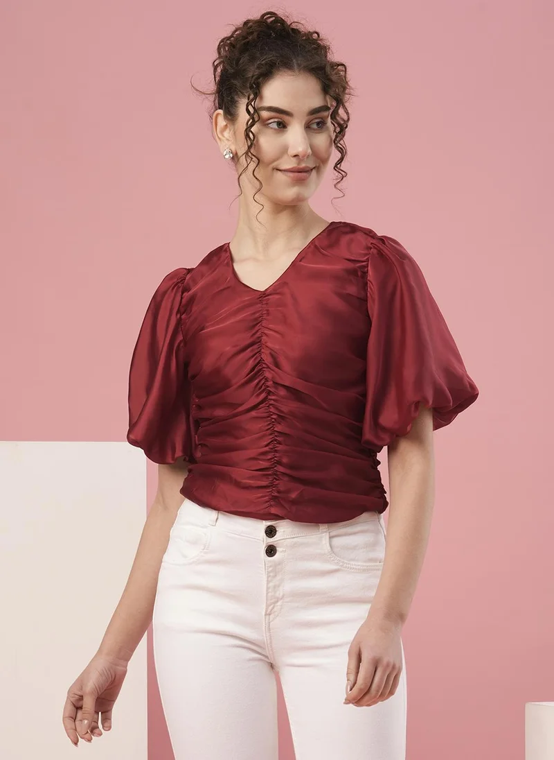 globus Globus Women Flared Sleeve Puff Sleeves Smocking Party Top