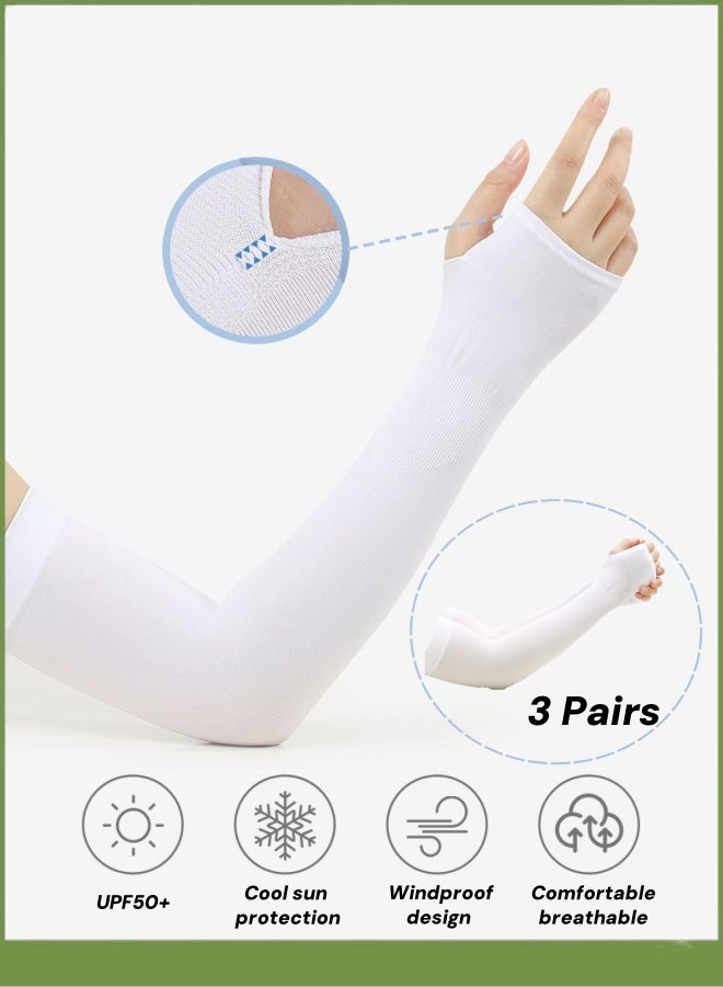 Generic 3-Pairs Arm Sleeves For Women/Men,Cooling Arm Sleeves,Sun Protection Ice Sleeves,Cycling Arm Sleeves,Upf 50+ Arm Warmers,Uv Sun Protection Arm Cooling Sleeves,Ice Silk Outdoor Cycling Anti-UV,Half Finger Ice Sleeves(White)  - Image 1