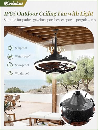 Fanbulous Outdoor Ceiling Fans with Light for Patios, 20" Weatherproof Plug in Ceiling Fan, Gazebo Fan Remote&APP Control, 3CCT Dimmable,Caged Ceiling Fan with Hanging Hook for Porch, Pergola,Canopy - Image 4