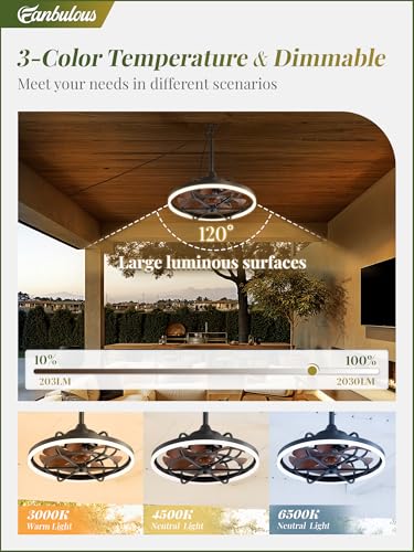 Fanbulous Outdoor Ceiling Fans with Light for Patios, 20" Weatherproof Plug in Ceiling Fan, Gazebo Fan Remote&APP Control, 3CCT Dimmable,Caged Ceiling Fan with Hanging Hook for Porch, Pergola,Canopy - Image 3