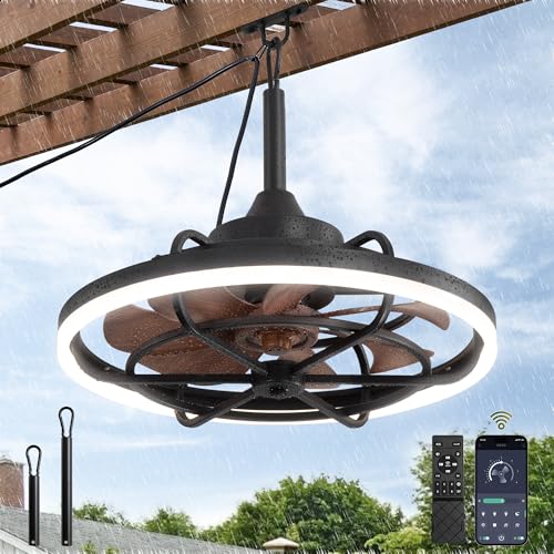 Fanbulous Outdoor Ceiling Fans with Light for Patios, 20" Weatherproof Plug in Ceiling Fan, Gazebo Fan Remote&APP Control, 3CCT Dimmable,Caged Ceiling Fan with Hanging Hook for Porch, Pergola,Canopy - Image 1